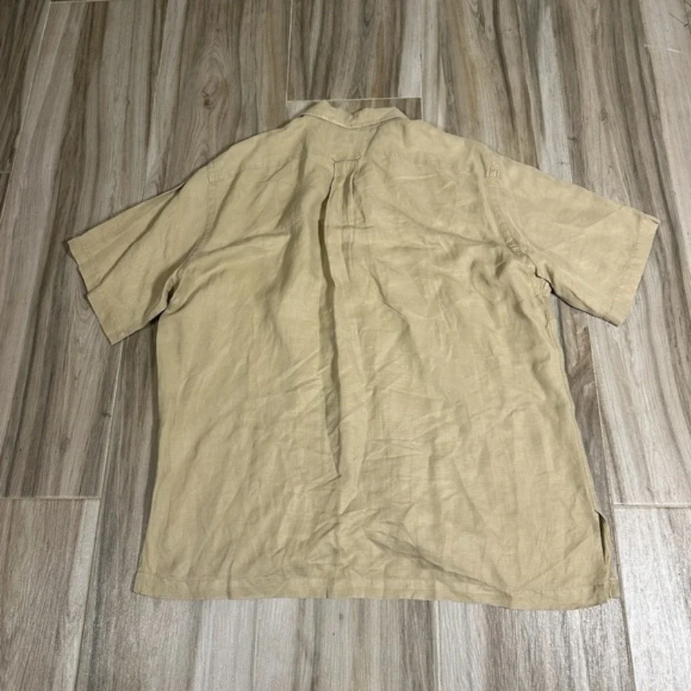 VTG Polo Ralph Lauren‎ Shirt Mens Large Silk Linen Caldwell Loop Camp Collar Tan